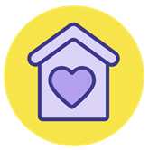 Illustration of a house with a heart in the middle of it.