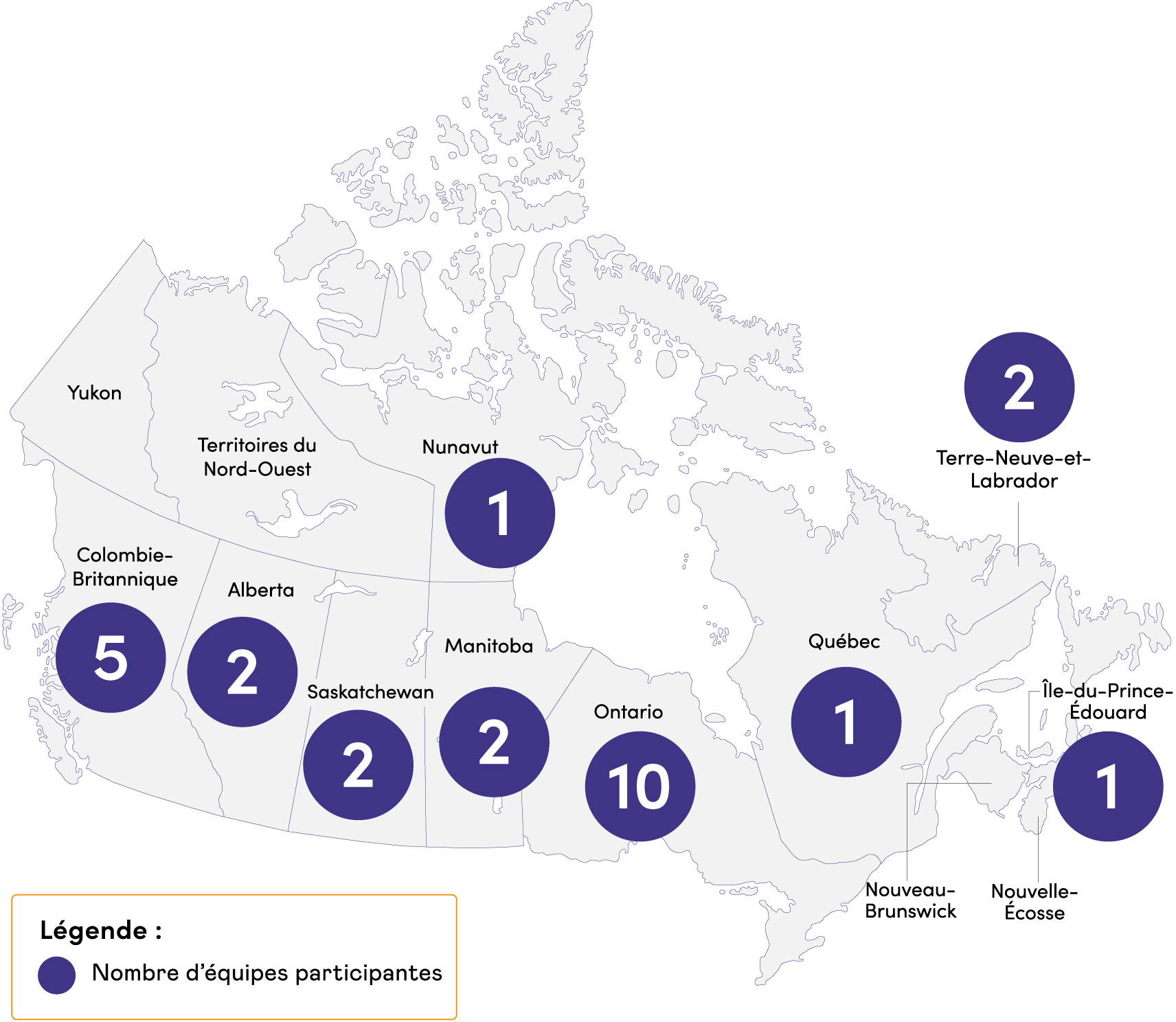 Carte du Canada représentant les communautés invitées à participer au projet collaboratif Favoriser le vieillir chez soi d’Excellence en santé Canada.