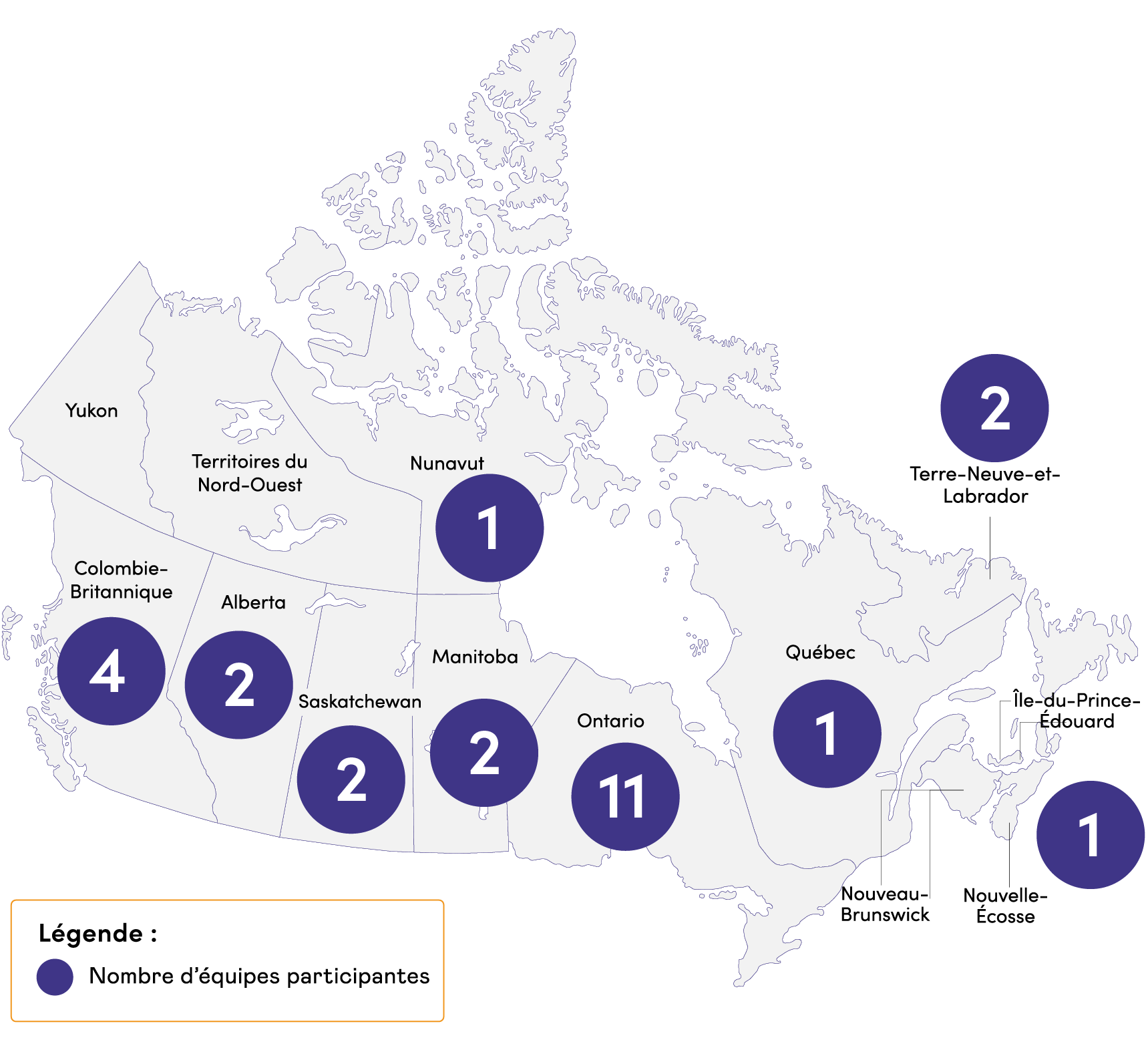 Carte du Canada représentant les communautés invitées à participer au programme Favoriser le vieillir chez soi d’ESC.