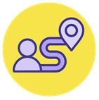 Illustration représentant l’icône d’une personne devant un chemin sinueux qui se termine par une épingle de position.