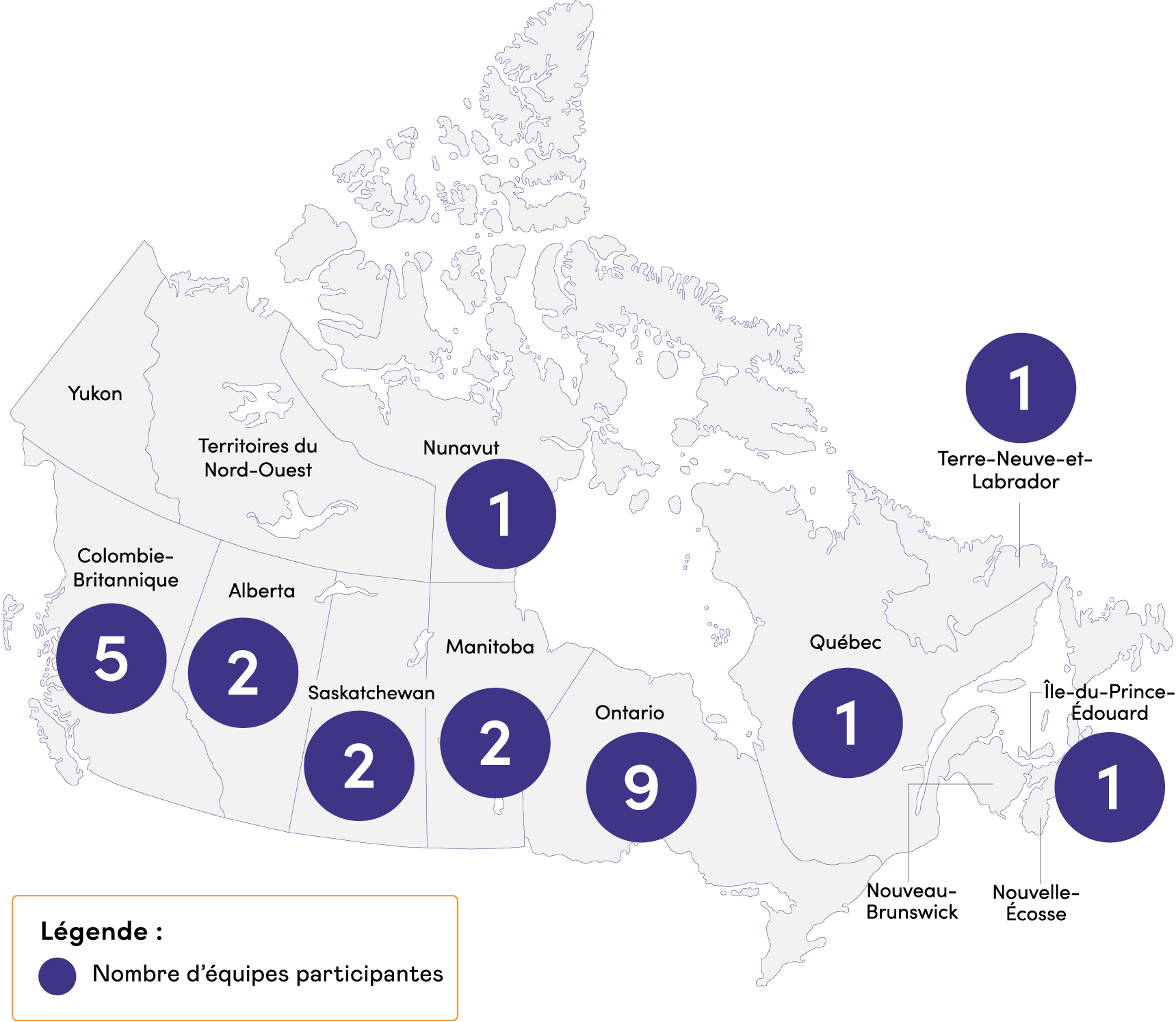 Carte du Canada représentant les communautés invitées à participer au projet collaboratif Favoriser le vieillir chez soi d’Excellence en santé Canada.