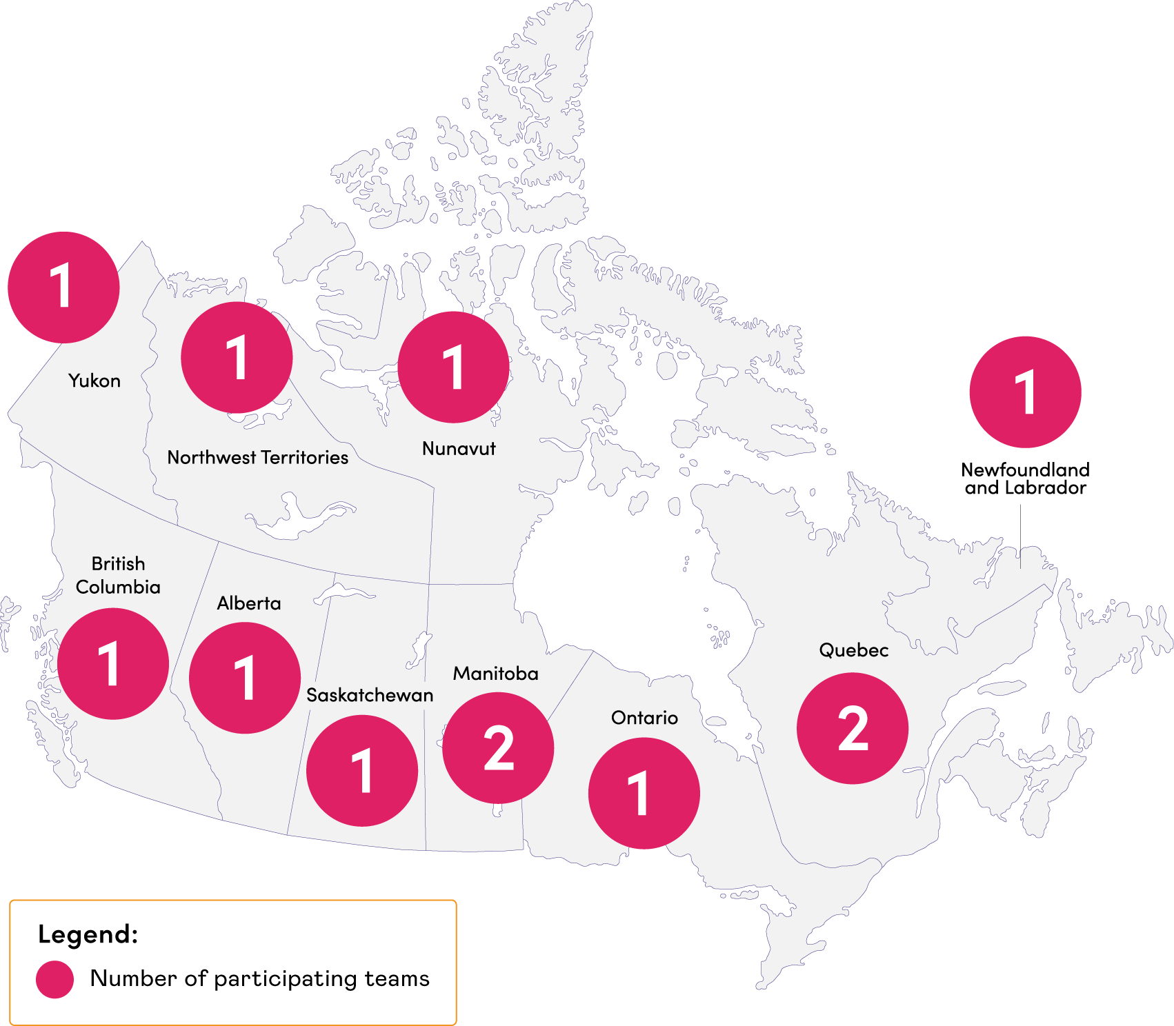 Map of Canada representing the teams invited to participate in Healthcare Excellence Canada’s Cultural Safety Design Collaborative.